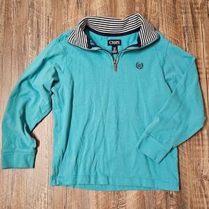 Size Small (8) Chaps Boy's Teal Quarter Zip with Stripe Collar